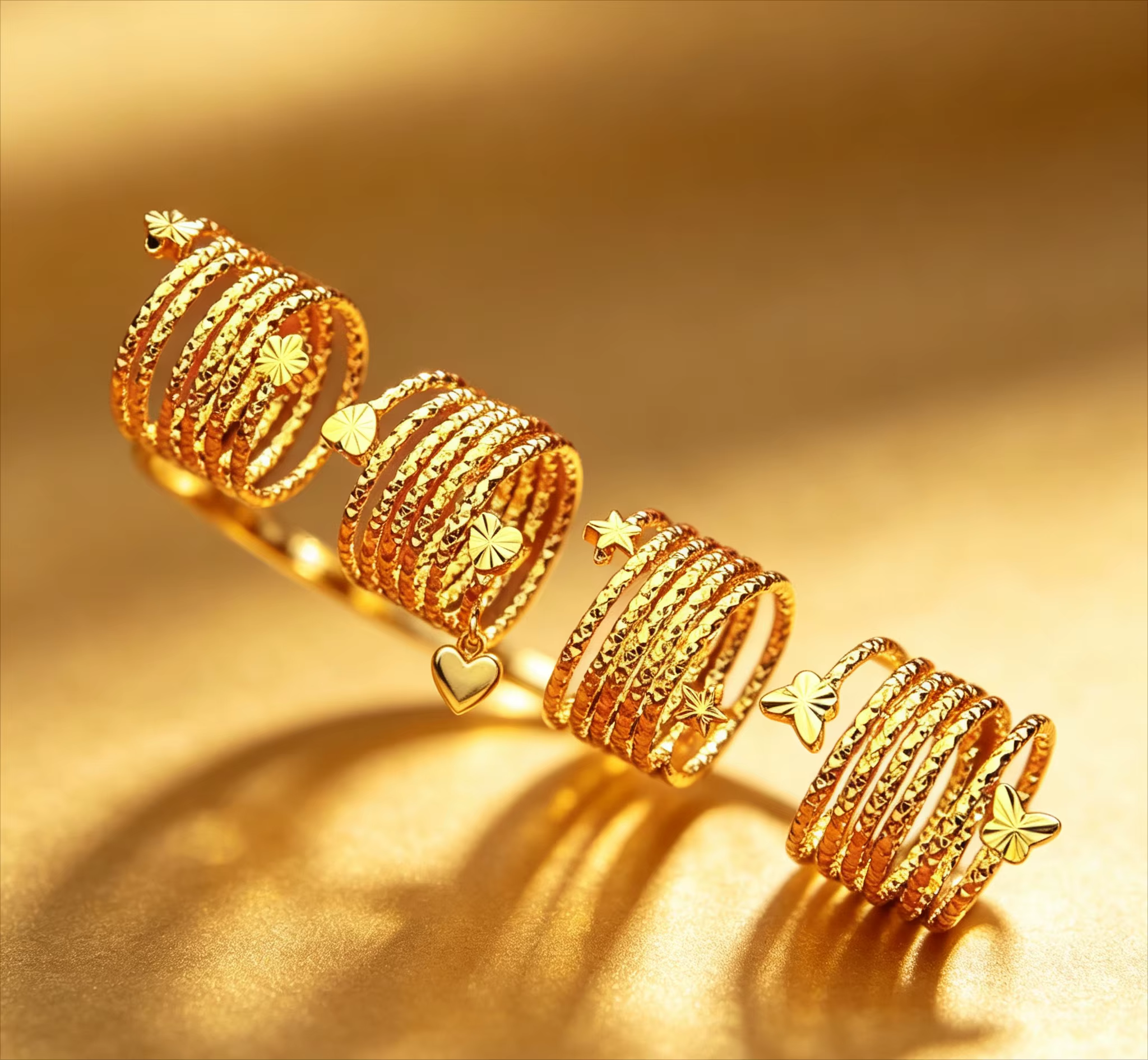 Bague en forme de cœur |   Or pur AU999, motifs 3D mixtes avec diamants, ajustement réglable, charmant, idéal pour offrir en cadeau à un ami