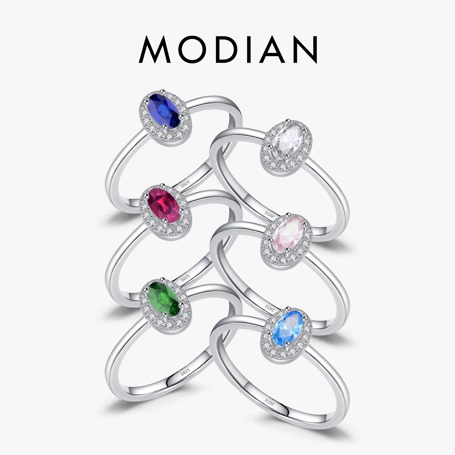 MODIAN réel 925 en argent Sterling classique élégant ovale arc-en-ciel coloré zircone bague pour les femmes de fiançailles de mariage bijoux fins