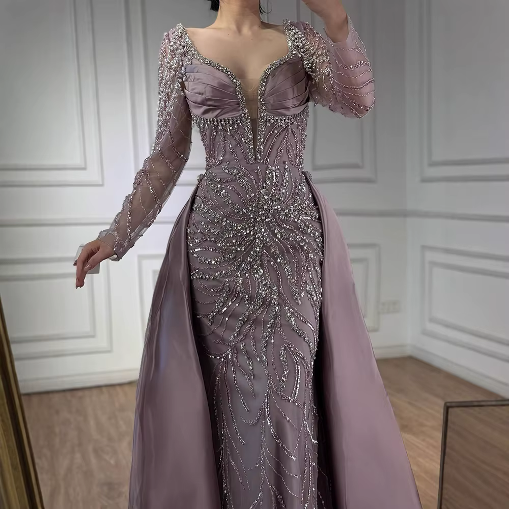 Robe de soirée de luxe en perles bleues