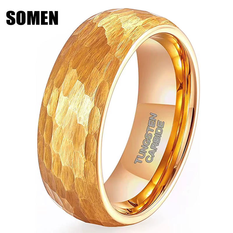 Somen 8mm couleur or marteau motif bague en carbure de tungstène homme femme mariage classique