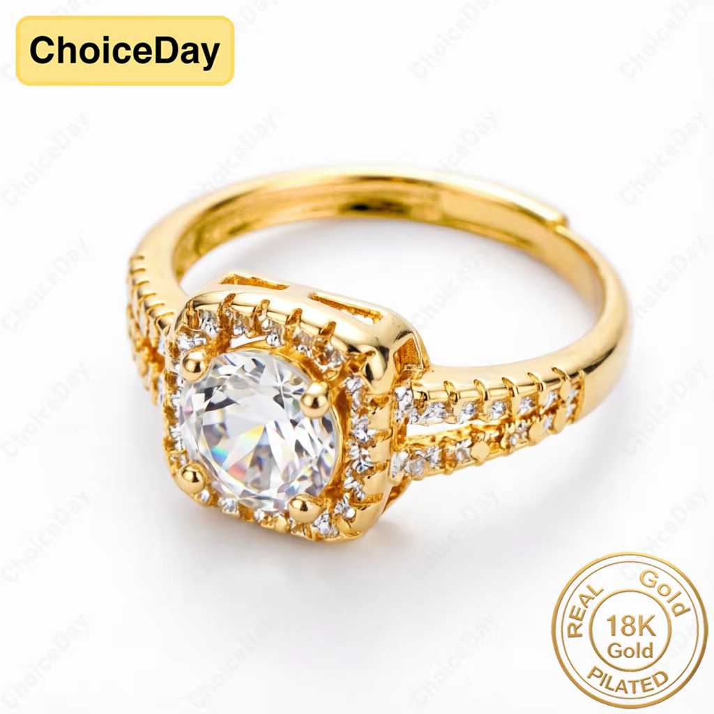 Bague carrée en zircon exquise plaquée or 18 carats pour femme - Bijou tendance