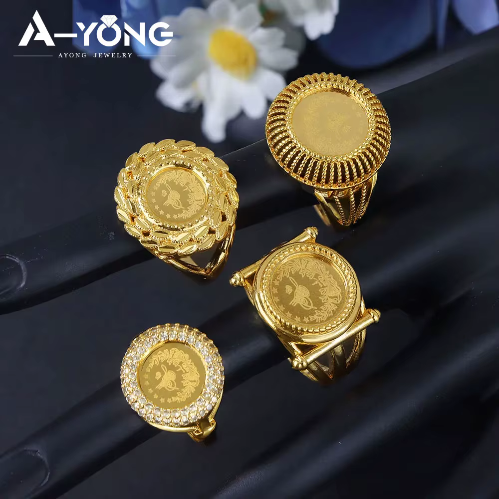 Arabe musulman pièces d'or anneaux 21k plaqué or Dubai mode zircone Couples anneau turc femmes mariée mariage Vintage bijoux