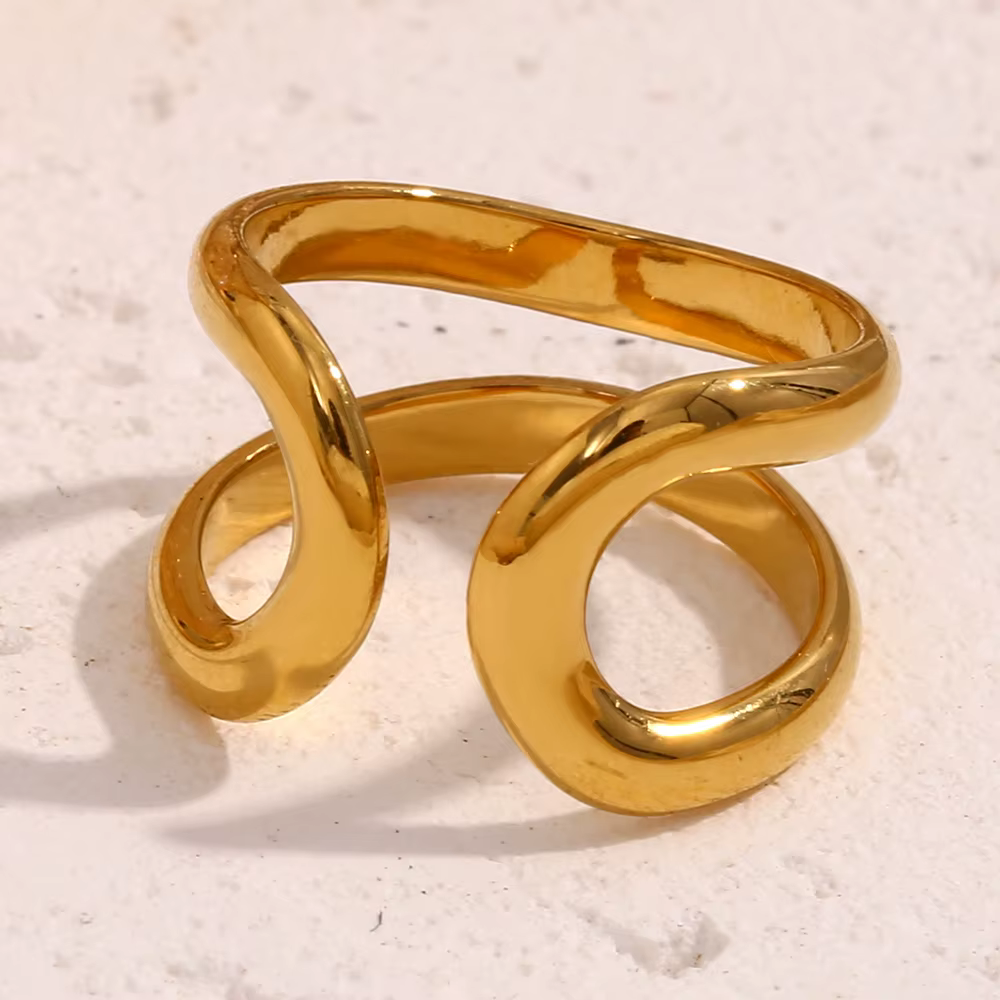 La.Muses – bague ouverte creuse géométrique en métal et acier inoxydable pour femmes