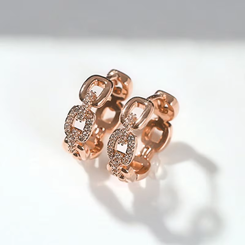 Huitan Chic Unique lien de chaîne conçu femme boucles d'oreilles brillant CZ couleur or Rose