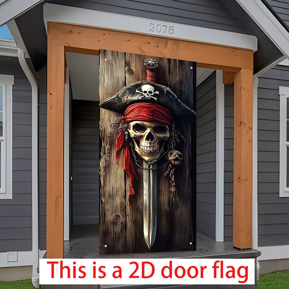 1 drapeau de porte 2D, crâne de pirate