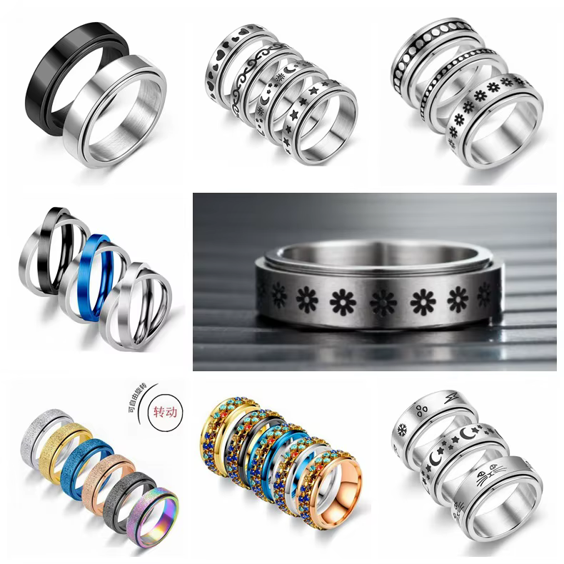 Anneau d'anxiété Figet Spinner anneaux pour femmes et hommes en acier inoxydable rotation libre filature Anti-Stress accessoires bijoux cadeaux