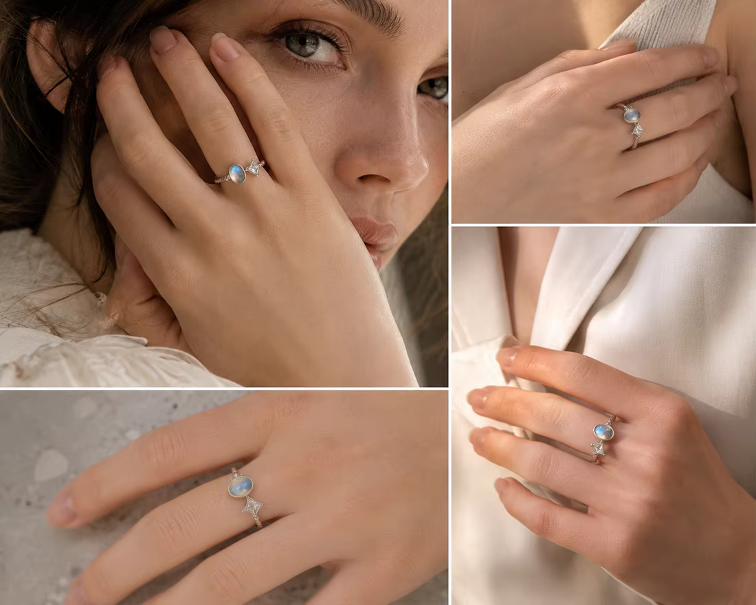 ITSMOS Bague en Labradorite Naturelle avec Éclat Bleu