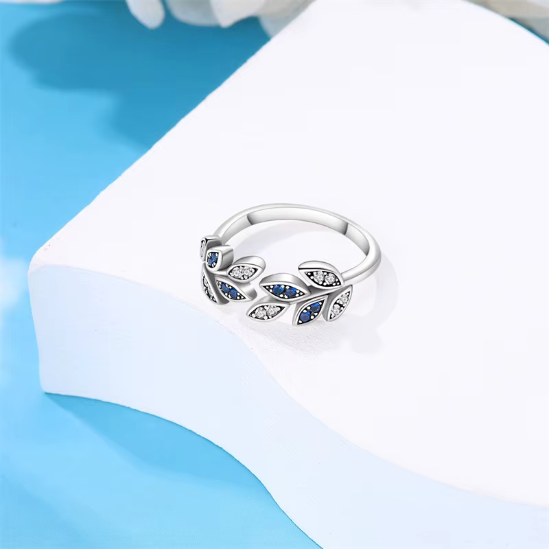 Bague en argent sterling 925 en forme de feuille