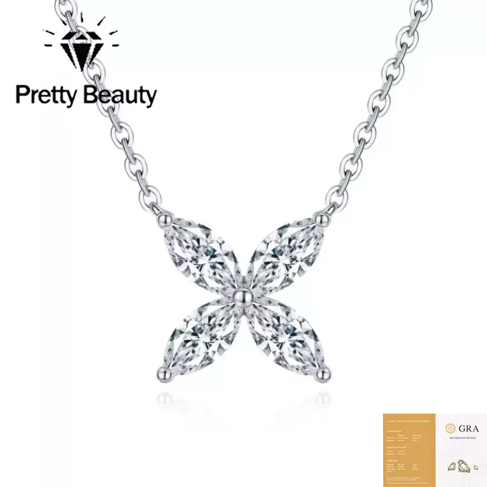 Collier Fleur en Argent S925 avec Moissanite Taille Marquise