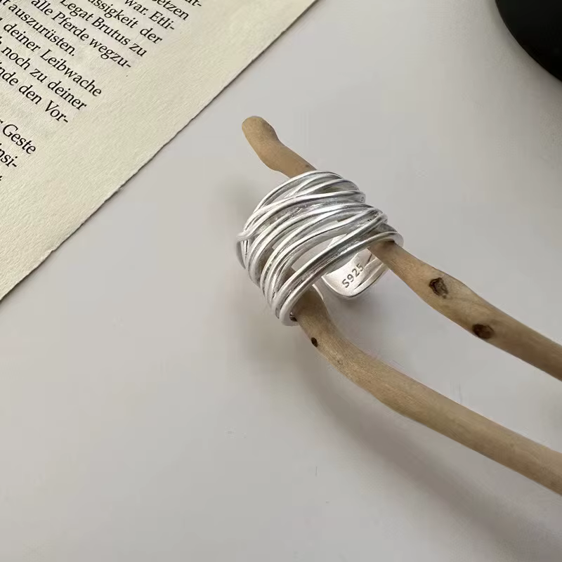 BF CLUB 925 bagues Sterling pour femmes mode géométrique à la main irrégulière Interware lignes anneau fête cadeau de noël