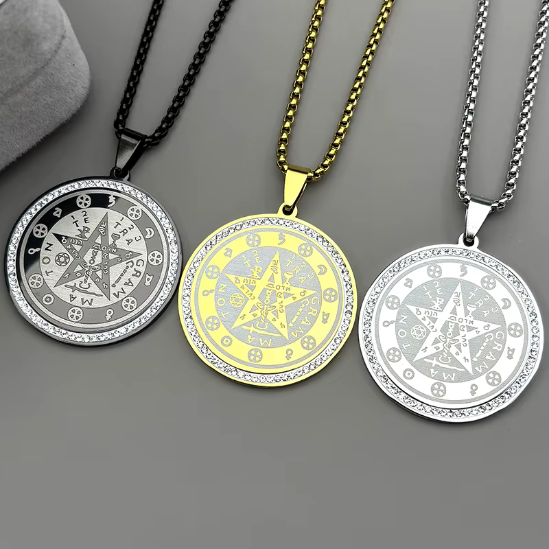 Collier en acier inoxydable avec pentagramme hébreu et tétragramme juif pour femmes et hommes