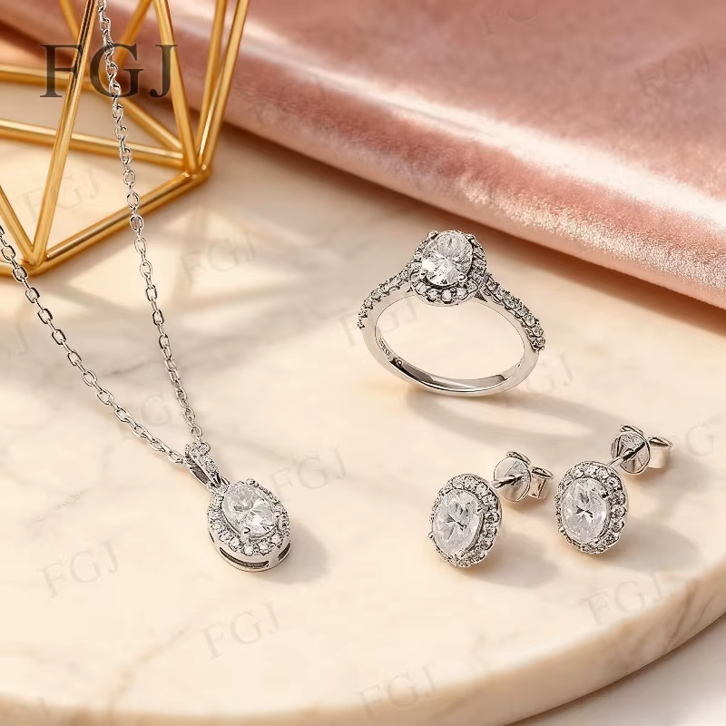 Ensemble de bijoux personnalisés ovales en argent Sterling 925