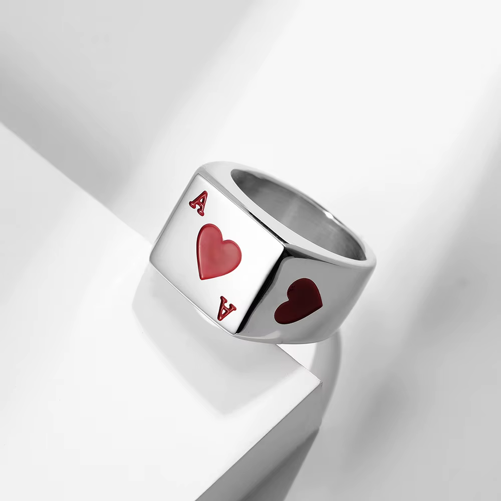Punk Hip Hop GamJeff Lucky Zanof Hearts/Zanof Spades Ring pour hommes et femmes