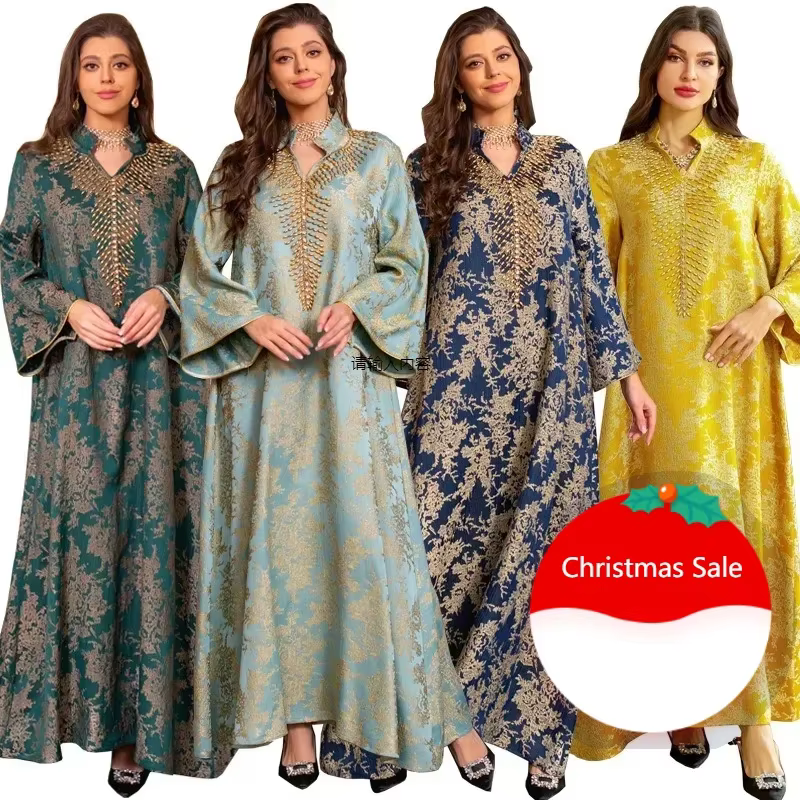 Robe musulmane Eid personnalisée pour femmes Abaya perles col montant Jalabiya Maroc robes de soirée Abayas caftan