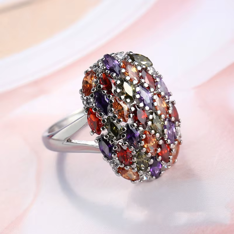 Bague cubique fleur multicolore pour femme