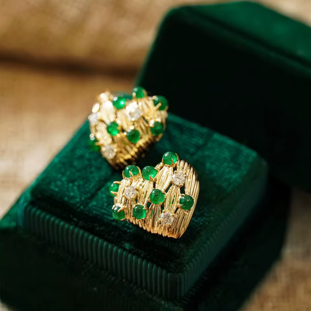 Retro14K or rempli émeraude goutte boucle d'oreille mode pierres précieuses vertes mat clous