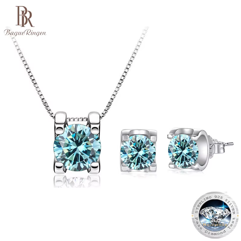 BagueRingen-Ensemble de bijoux Moissanite en argent regardé 925 pour femme