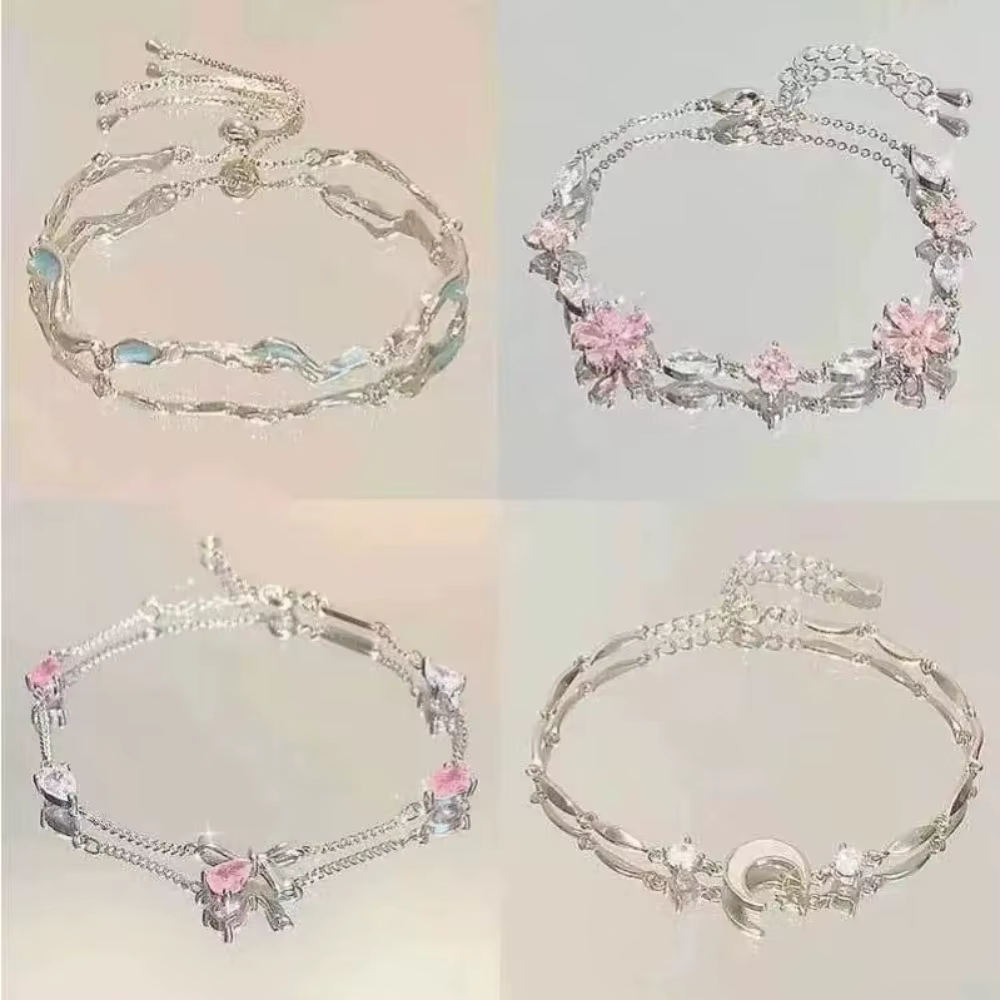 Bracelet en fleur de cerisier en Zircon rose pour femmes et filles