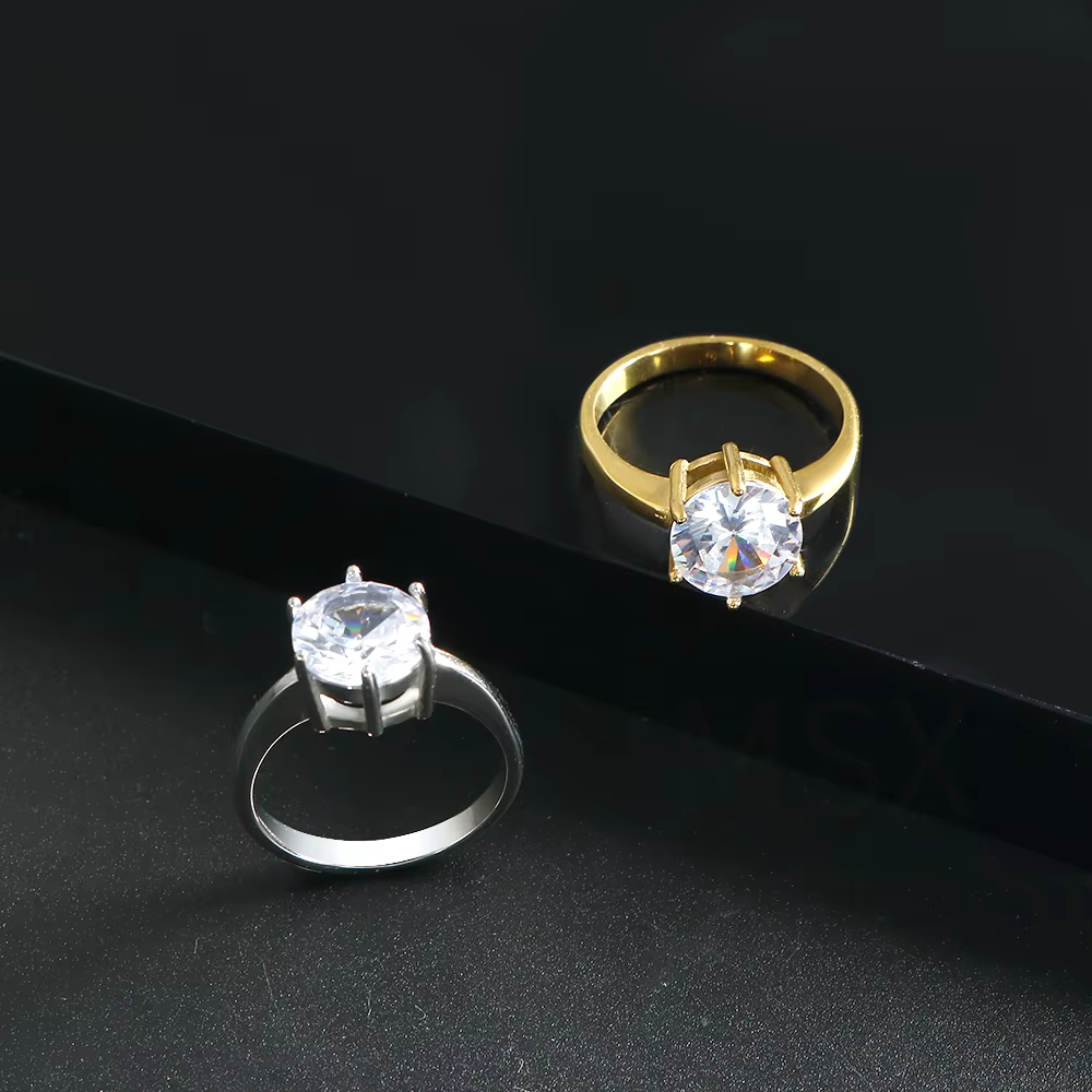 Anneaux de mariage étanches en acier inoxydable pour femmes, Calculatrice de chaîne, Amour, Rotterdam, Kling, Rond, Bague en métal, Pierre de cristal, Bijoux de fiançailles