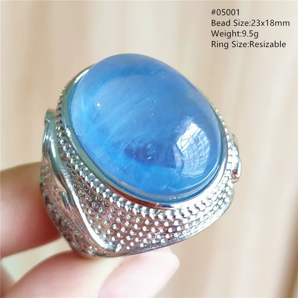 Bague en aigue-marine bleue naturelle pour hommes