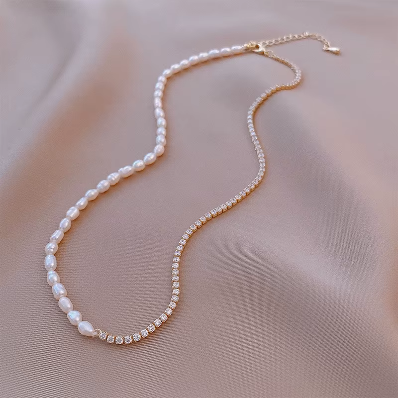Meilleure vente 100% perle d'eau douce naturelle et étoile de cristal brillant 14K or rempli femme épissure collier bijoux pour femmes chaînes