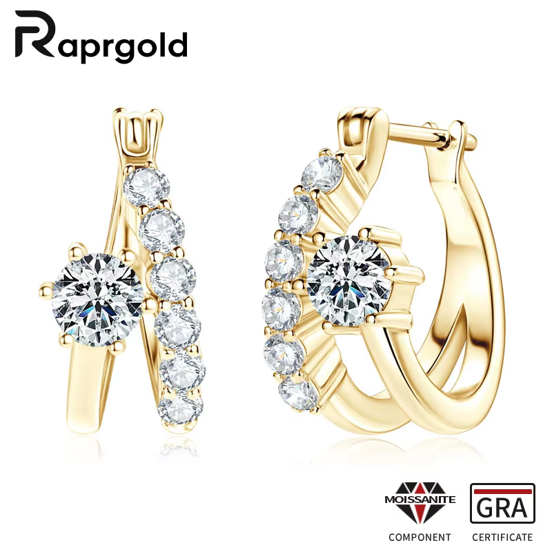 RAPRGOLD GRA certifié rond Moissanite boucles d'oreilles pour les femmes réel 925 en argent Sterling Huggie boucle d'oreille bijoux cadeaux Pendientes