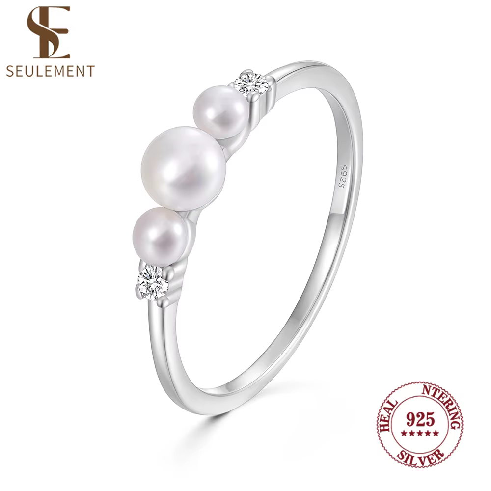 Bague en argent sterling 925 avec trois perles pour femme