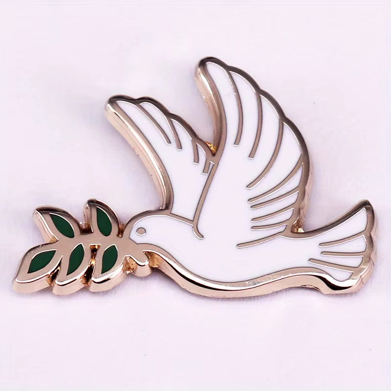 Broche en émail de branche d'olivier de colombe de la paix, insigne d'animal