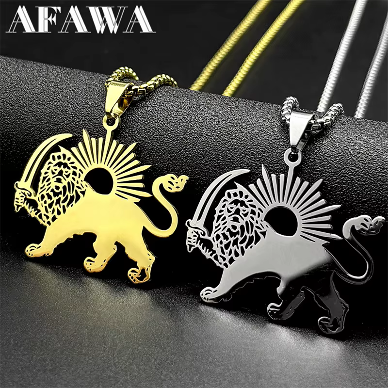 Iran épée islamique Lion de Persia Shamshir pendentif collier femmes hommes en acier inoxydable couleur or arabe iranien chaîne bijoux