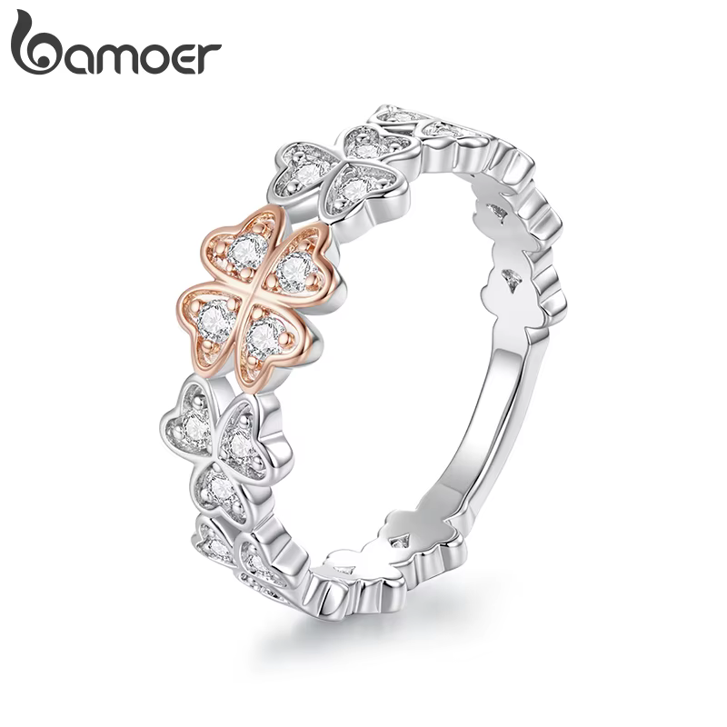BAMOER – bague feuille porte-bonheur plaquée or 925 14K