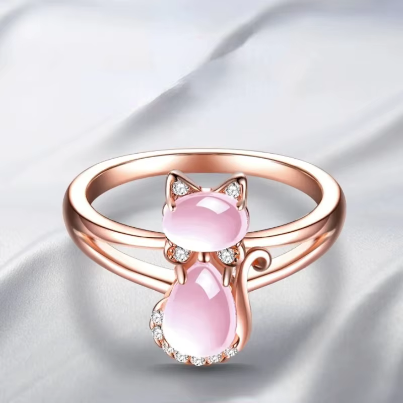 Bague Huitan Chat Rose pour Femme – Bagues Animaux Créatives