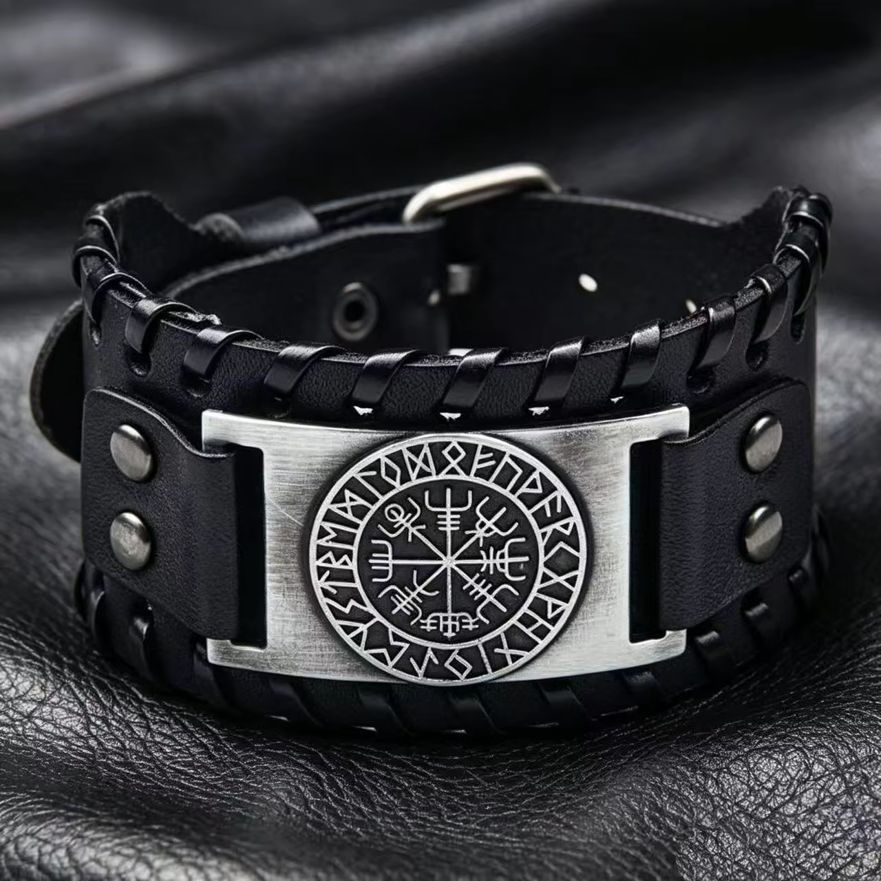 Bracelet en cuir HNSP Viking Rune pour hommes