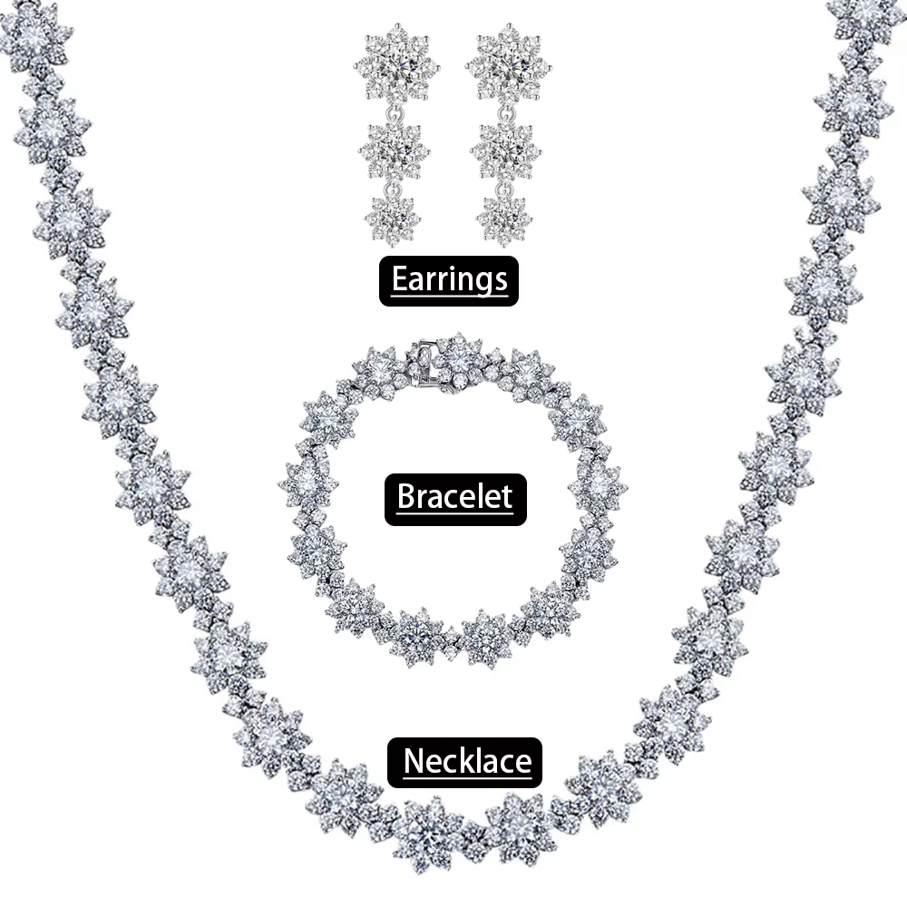 Serkos-Collier en diamant à haute teneur en carbone, boucles d'oreilles pompon en argent regardé S925, plaque en or blanc 18 carats, bijoux fins 5A, bracelet