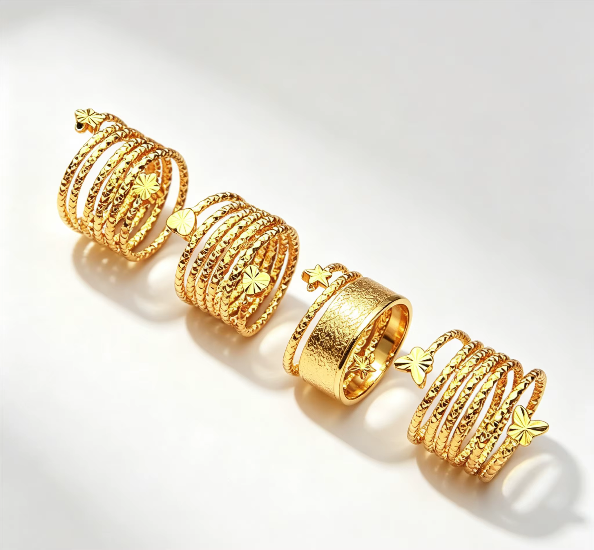 Bague en forme de cœur |   Or pur AU999, motifs 3D mixtes avec diamants, ajustement réglable, charmant, idéal pour offrir en cadeau à un ami
