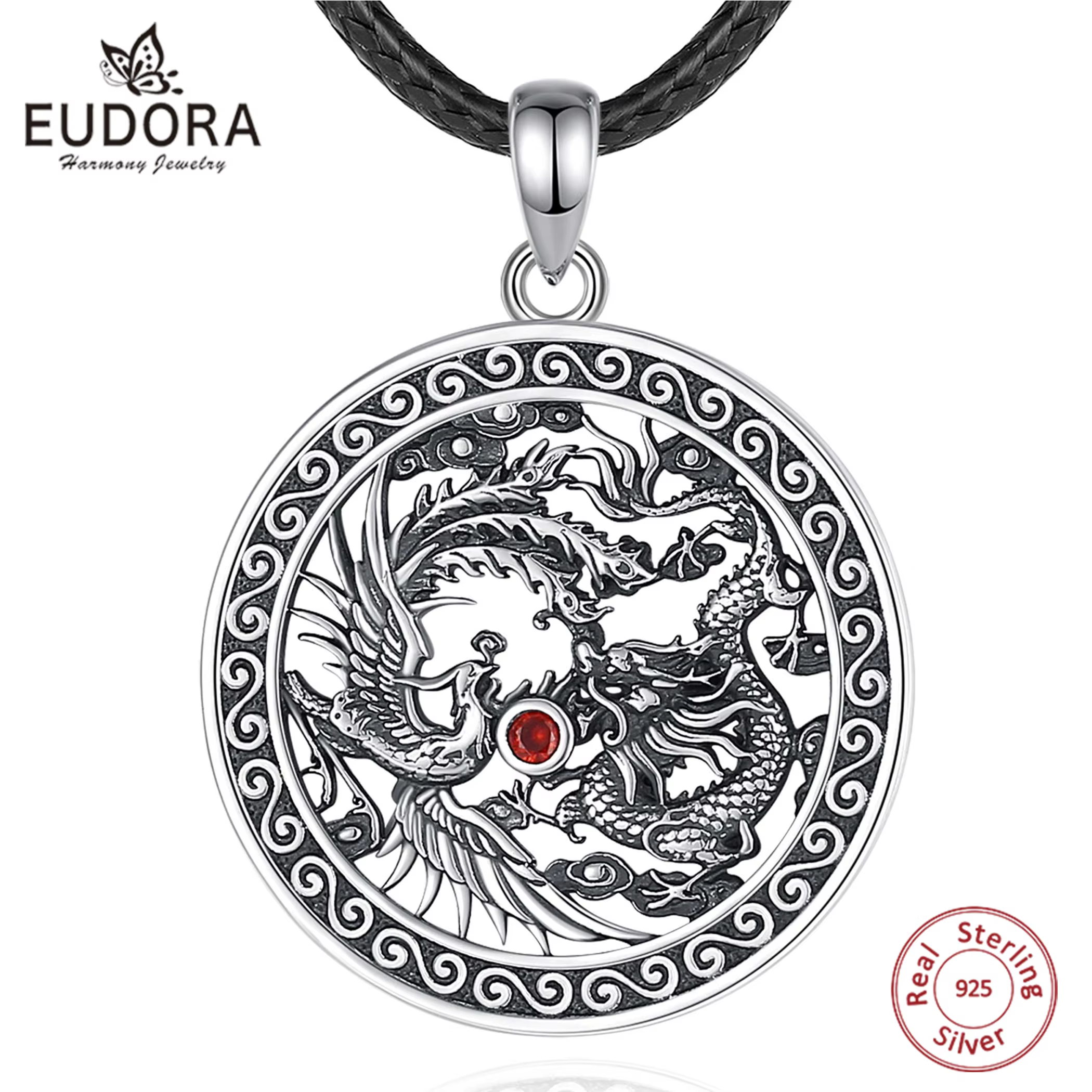 Eudora-Collier Phoenix Dragon en Argent Sterling 925 pour Homme et Femme