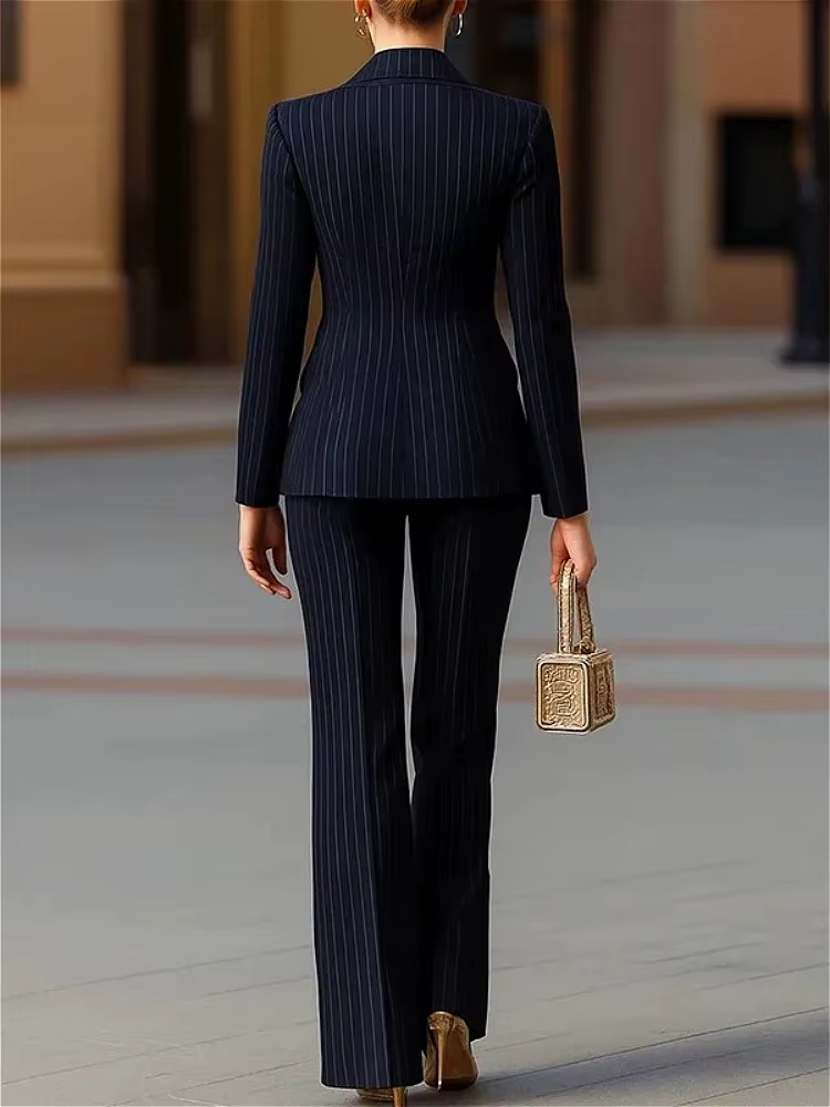 Modigirl bleu formel manteau d'extérieur pour femme 2025 nouveau automne printemps doré boutonné affaires mode rayé Blazers vêtements