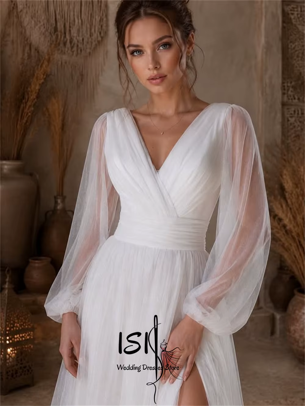 Robes de mariée vintage ISI à col en V pour femme