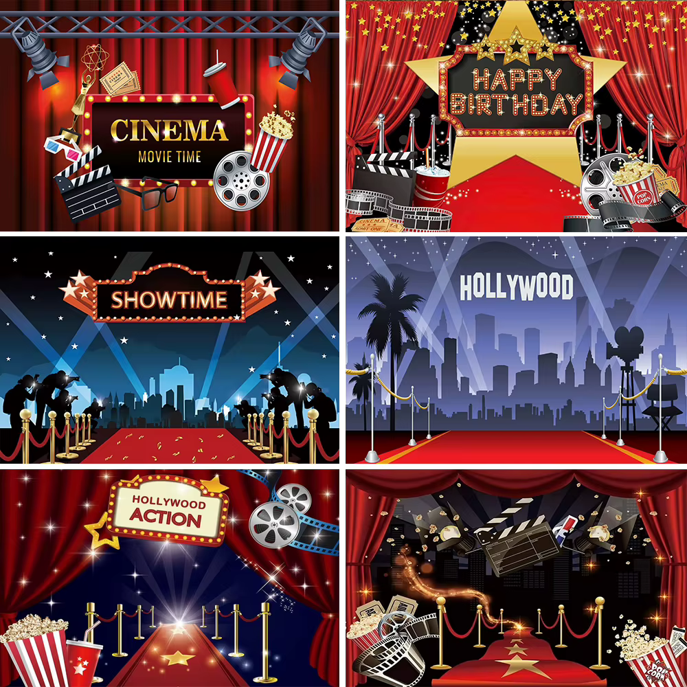 Cinéma Film nuit thème photographie Hollywood tapis rouge Film événement étoile toile de fond adultes fête d'anniversaire tapis rouge décorations