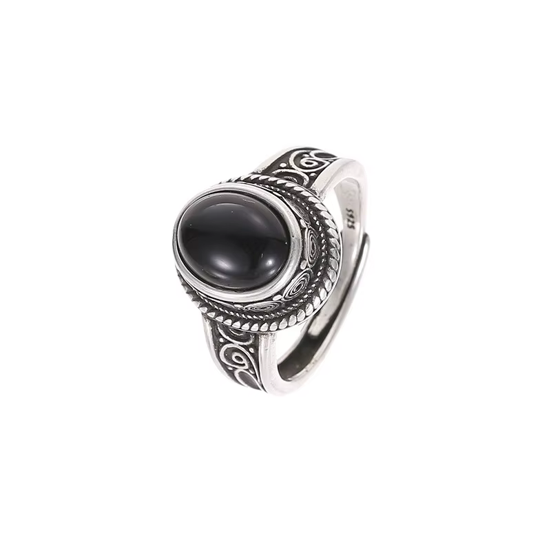 Bague coréenne Simple en Onyx noir pour femmes