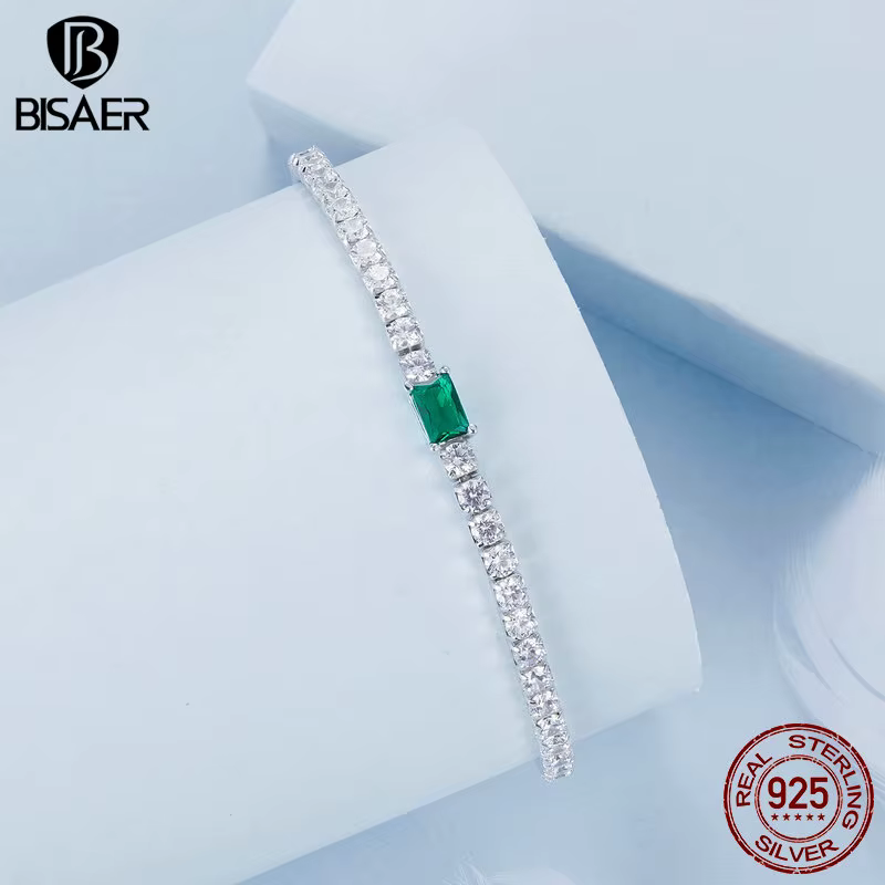 Bracelet vert émeraude en argent regardé 925 pour femme