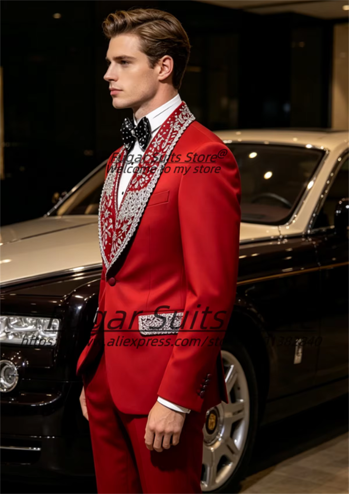 Costume Homme Luxueux et Élégant avec Ornements en Pierres Brillantes