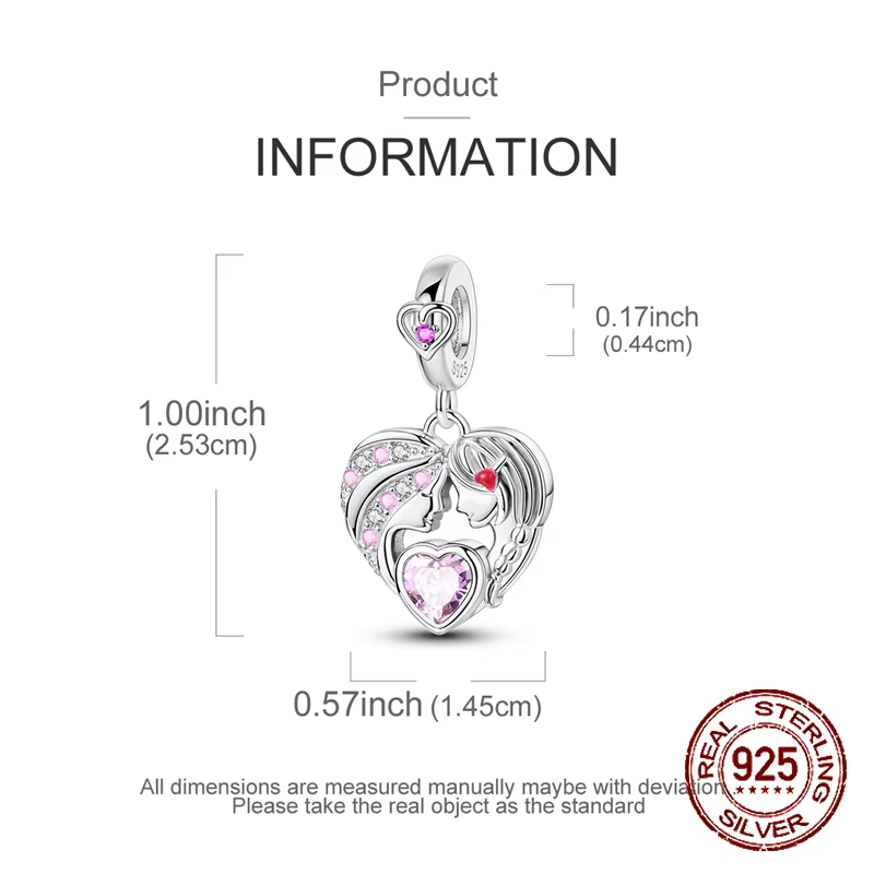 Mère fille amour breloques 925 en argent Sterling famille balancent pendentif ajustement Bracelet Bracelet collier bijoux à bricoler soi-même