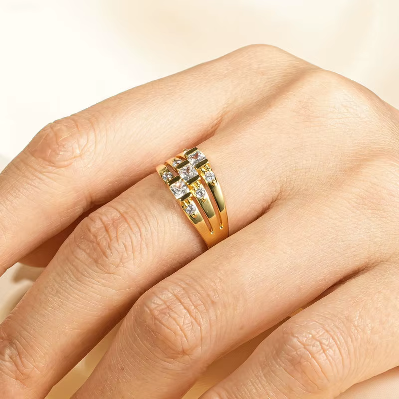 Rrjzz – bague plaquée or 14 carats à trois rangées