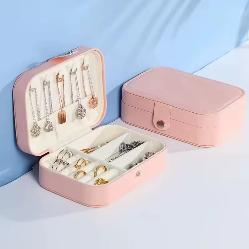 Boîte à bijoux, petite boîte de voyage portable en cuir PU