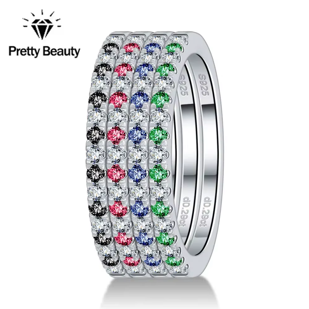 Belle bague demi-éternité en argent S925 Pretty Beauty avec émeraudes et moissanite