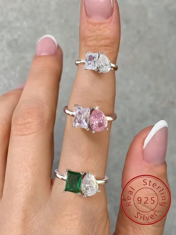 Bague carrée en argent Sterling 925 pour femmes