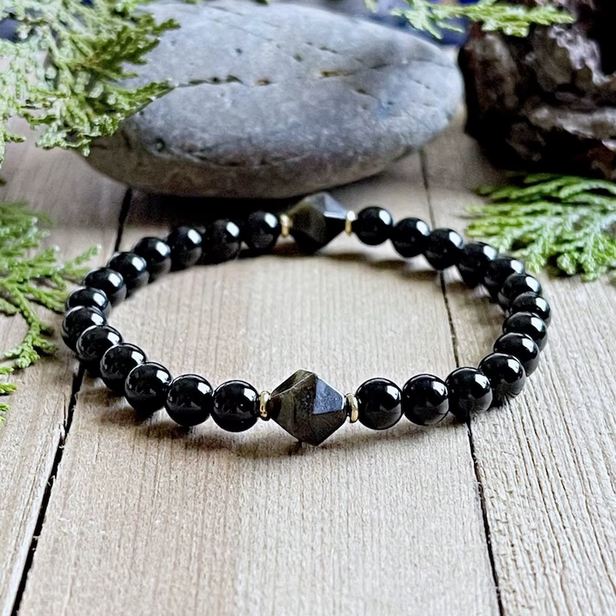 Bracelet en obsidienne Tourmaline noire pour hommes et femmes
