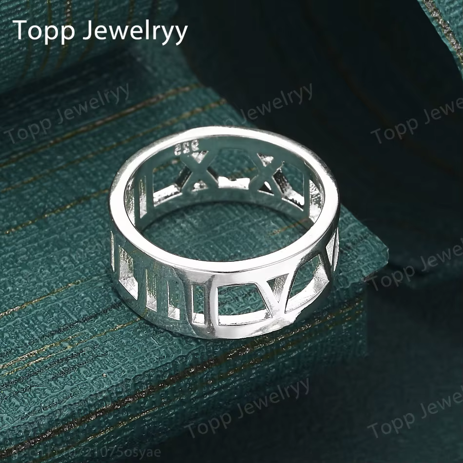 Nouvelles bagues en argent sterling 925 avec chiffres romains (5-10) # ) - Mode