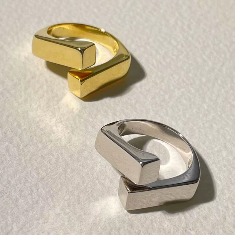Bagues croisées rectangulaires géométriques couleur argent coréen pour femmes et hommes