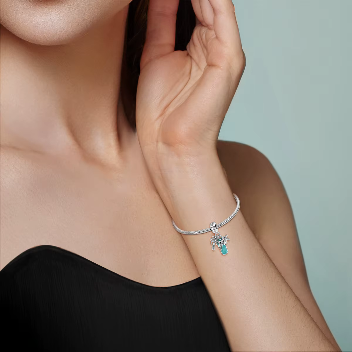 Breloque en argent sterling 925 émaillée motif cocotier et tongs, pour bracelet et collier DIY femme, bijoux de mode, cadeau tropical plage